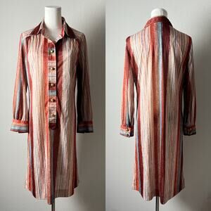 60s 70s vintage orange mod western abstract long sleeve button shirt midi dress